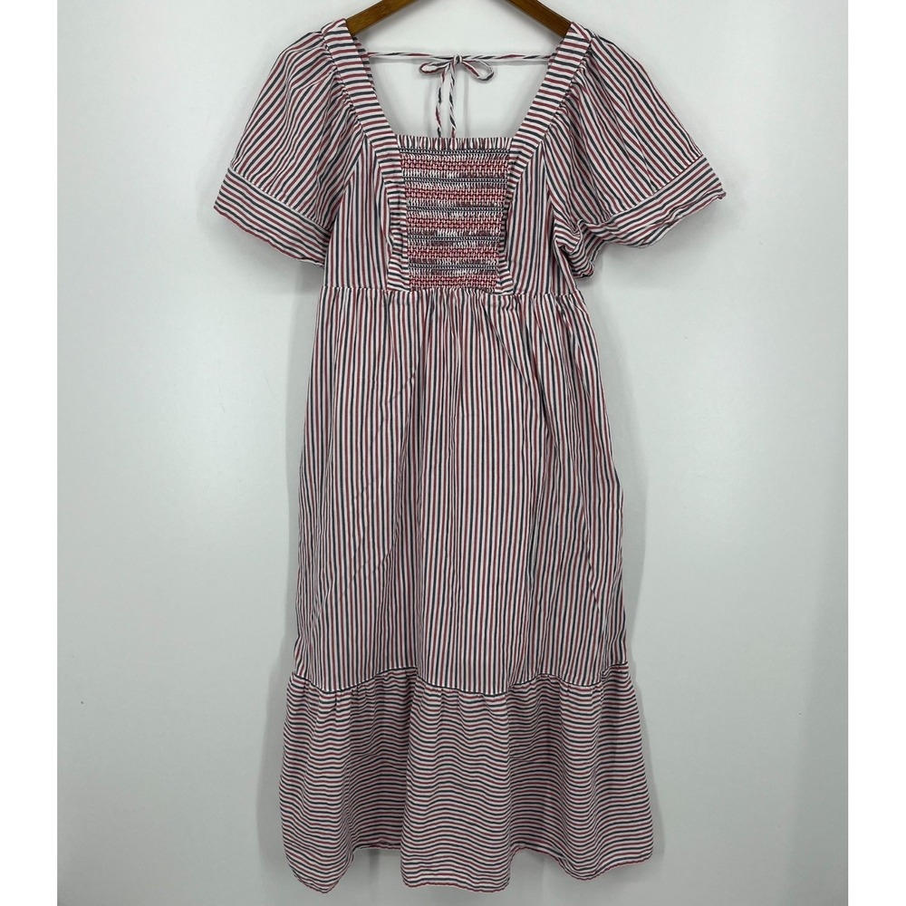 Old Navy Red and White Striped Midi Dress